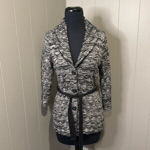 Classiques Entier Women’s Small Sweater Jacket Cowl Waist Tie 2/3 Sleeve Knit